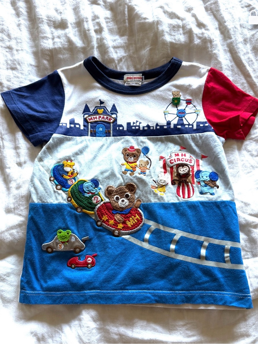Miki House Blue & Red Carnival Patchwork Tee /size 3T-4T (100)